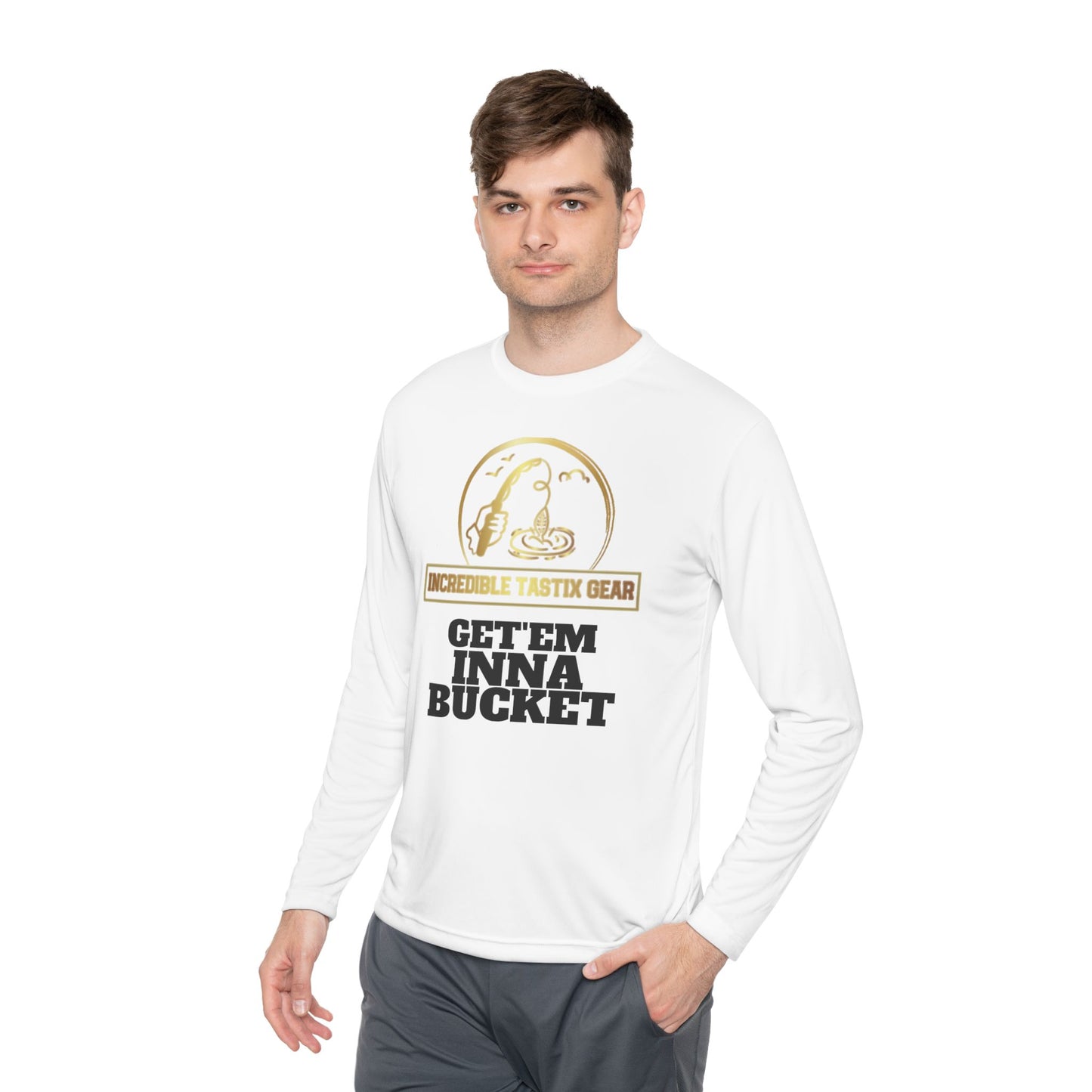 (White) IncredibleTastixGear Get 'Em Inna Bucket Unisex Lightweight Long Sleeve Tee