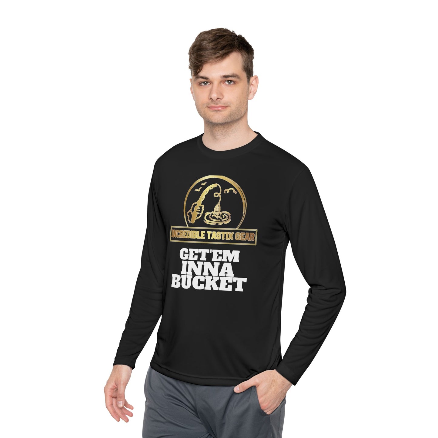 (Black) IncredibleTastixGear Get 'Em Inna Bucket Unisex Lightweight Long Sleeve Tee