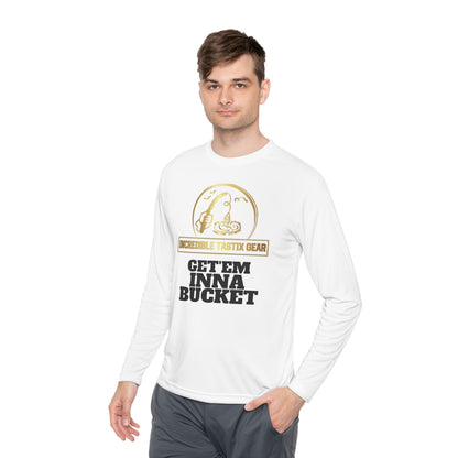 (White) IncredibleTastixGear Get 'Em Inna Bucket Unisex Lightweight Long Sleeve Tee